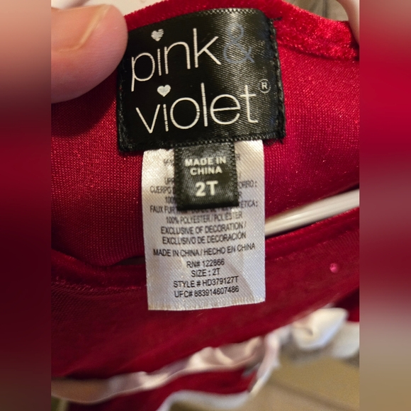 🤶 EUC 2T pink & violet CHRISTMAS DRESS with Bow And Faux Fur Trim - Picture 2 of 7